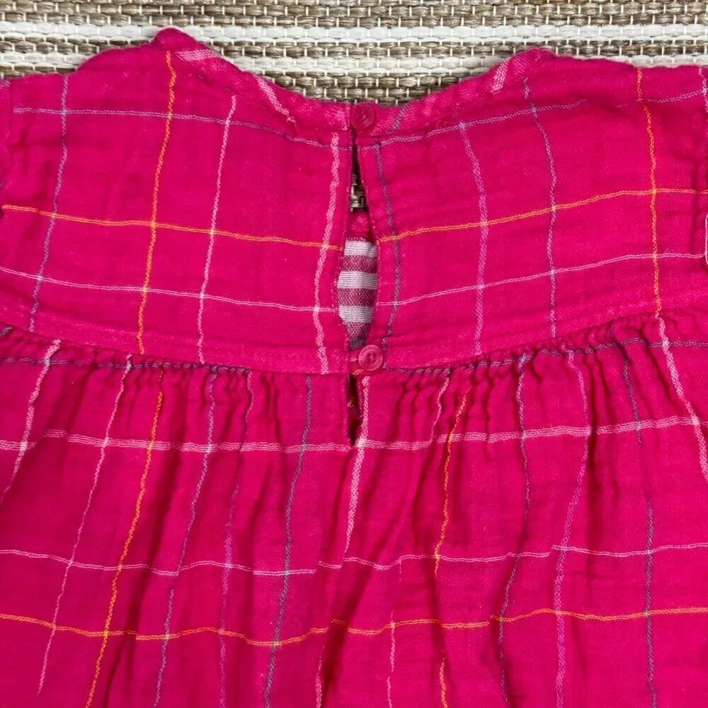 Tucker + Tate Girls Double Plaid Gauzy Dress Casual Pockets Grid Electric Pink 6